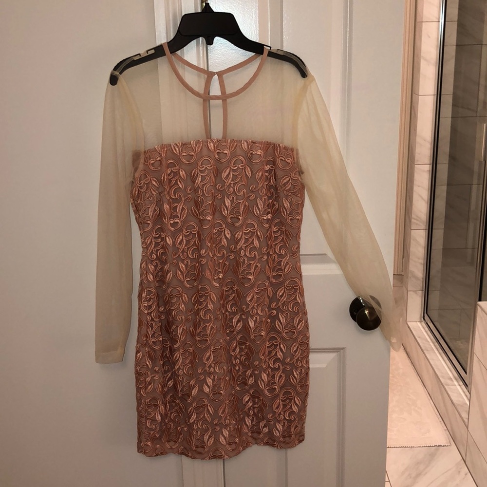 nude/blush long sleeve lace dress